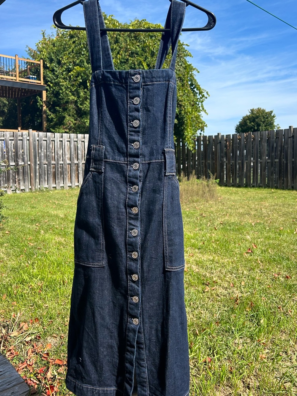 Dynamite Dark Blue Denim Button-Front Pinafore Midi Dress